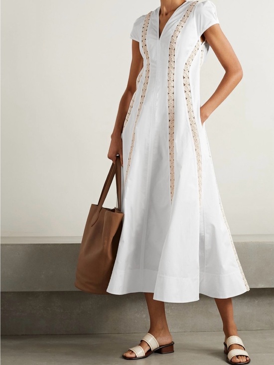 Tory Burch Dresses & Skirts - Tory Burch White Maxi Dress with Beige Crochet Insets